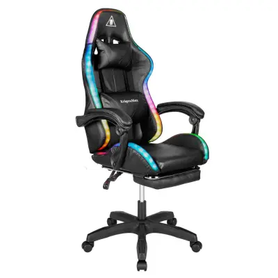 Podesiva tapecirana LED RGB stolica za računalo s osloncem za noge + daljinskim upravljačem