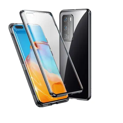 Dvostrana maska za mobitel s kaljenim staklom - Huawei P40 - Crna Crna