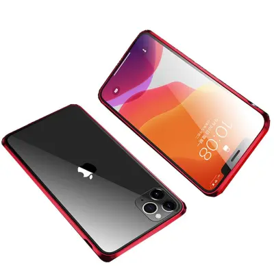 Magnetna futrola s dvostranim kaljenim staklom - iPhone 11 Pro - Crvena Crvena