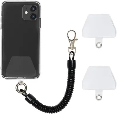 Sigurnosna traka za mobitel / spiralna traka s karabinerom crna Crna