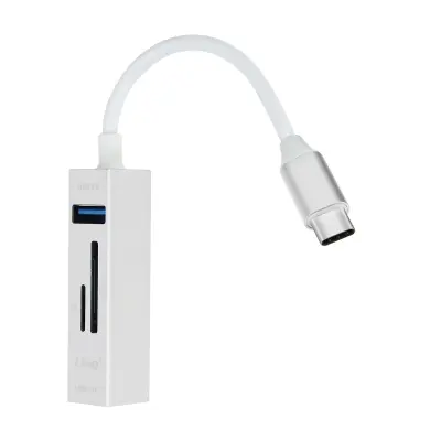 USB-C Hub 5 u 1 s 3 USB porta i čitačem SD Micro-SD kartica LinQ srebrni