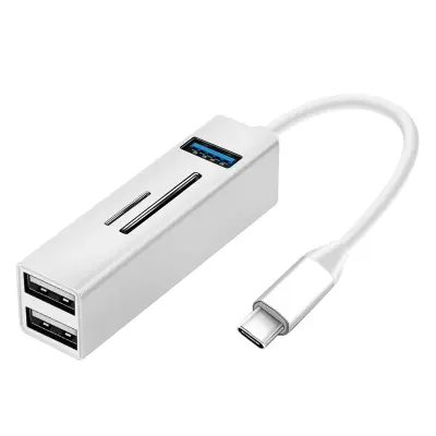 USB-C Hub 5 u 1 3x USB porta Čitač SD/micro-SD kartica srebrni