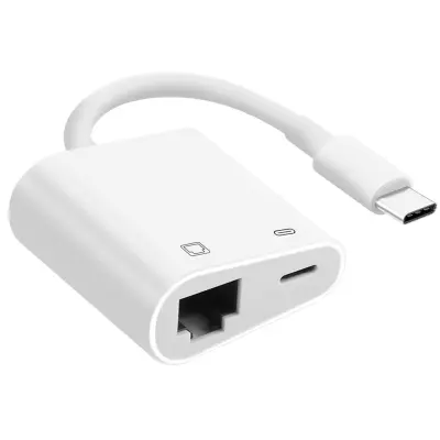 Adapter USB-C na Ethernet + USB-C Punjenje i stabilna internet veza Bijeli