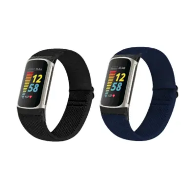 2-paket sportskih pletenih remena za sat za Fitbit Charge5/6 Crno Plava
