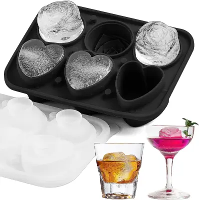 Heart+Rose 6-Piece Silicone Ice Tray Mold with Lid Crna