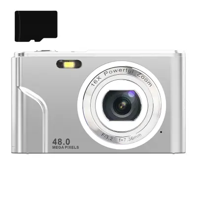 Digitalni fotoaparat s 48 MP, HD 1080p i 16x zumom s karticom od 32 GB Srebrna