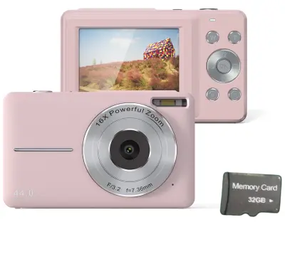 Digitalni fotoaparat 44MP/1080P/16X digitalni zum/svjetlo za popunjavanje s karticom od 32 GB Ružičasta