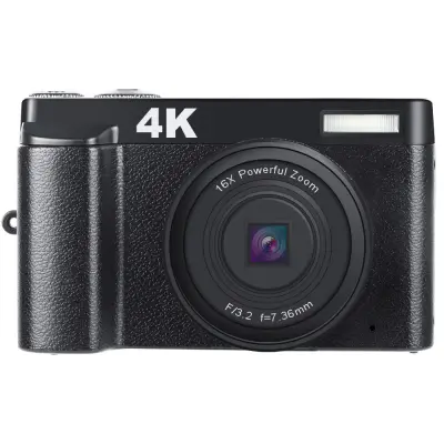 Digitalni fotoaparat s 48 MP, HD 1080p, 16x zumom, crni flip zaslon crna