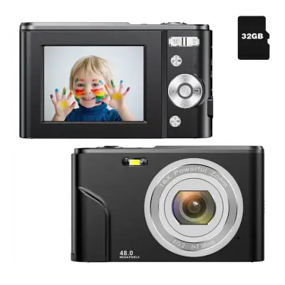 Digitalni fotoaparat s 48 MP, HD 1080p i 16x zumom s karticom od 32 GB Crna