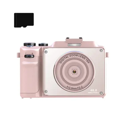 Digitalni fotoaparat 4K/48MP/18X digitalni zum/autofokus/dvostruka kamera s 32GB TF karticom Ružičasta