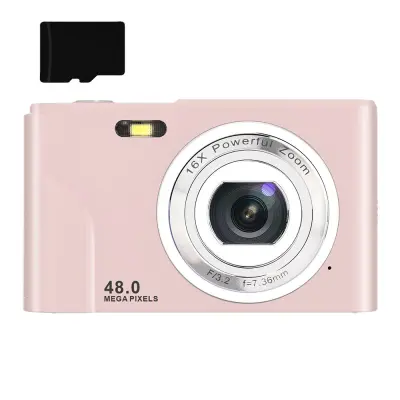 Digitalni fotoaparat s 48 MP, HD 1080p i 16x zumom s karticom od 32 GB Ružičasta