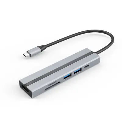6-u-1 USB C čvorište s 4K HDMI adapterom, USB 3.0/2.0 priključcima, čitačem SD/TF kartica Siva