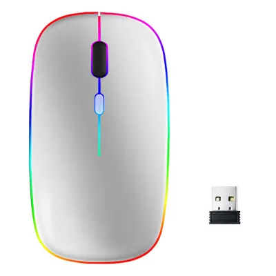 Dvostruki bežični Bluetooth miš s USB punjenjem i šarenim pozadinskim osvjetljenjem Srebrna