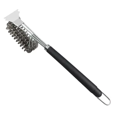 BBQ Grill Cleaning Brush with Three-headed Steel Bristles Crna