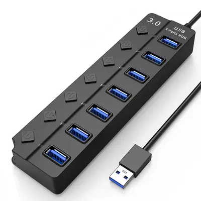 USB razdjelnik USB 3.0 hub 5Gbps 7-portni s pojedinačnim LED prekidačima null