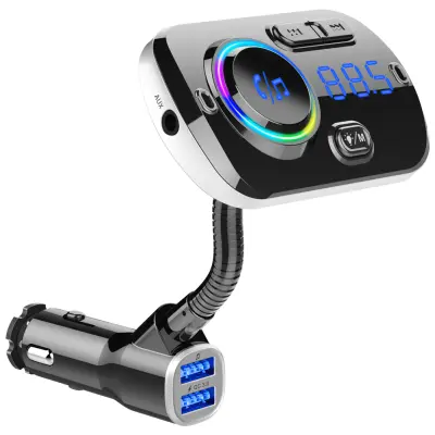 Bežični FM odašiljač za automobil LED 7 boja QC3.0 brzi punjač Crna