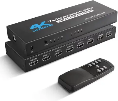 HDMI preklopnik 7 u 1 izlaz 4K@60Hz s IR daljinskim upravljačem, za PS5 PS4 Xbox DVD player Crna