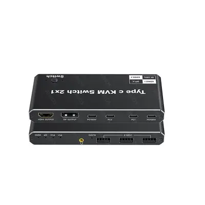 2 u 1 USB C KVM prekidač 8K@60Hz 4K@120Hz, 2-portni Type C KVM prekidač Crna