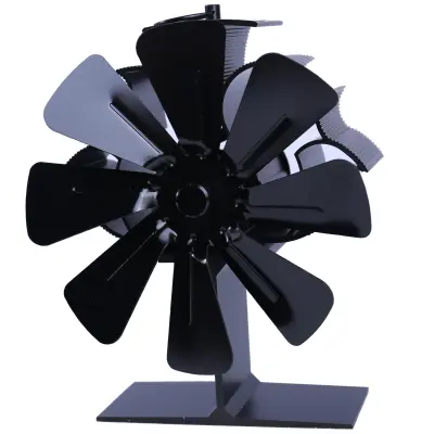 Ventilator za peć, ventilator za kamin za bolju raspodjelu topline, 8 lopatica Crna