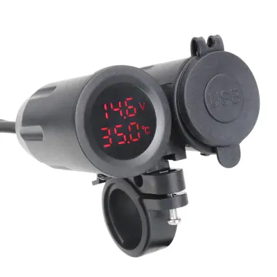 3 u 1 Motocikl 3.1A Dvostruki USB priključak Punjač Utičnica Nosač Mjerač napona Temperatura Crna+Crvena