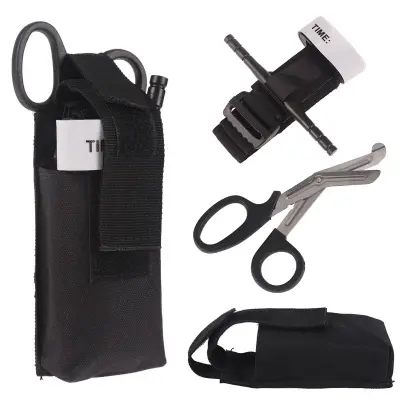 Medicinski set: Podvezač, traumatske škare i torbica, 3 komada Crna