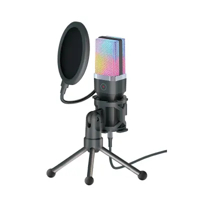 Crni stolni mikrofon s RGB osvjetljenjem i USB-C adapterom Crna