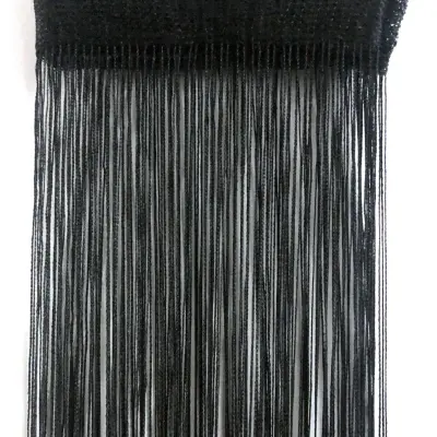 Trakasta zavjesa za vrata s resama, panel za prozor, pregrada za sobu 100x200 cm, 2 komada Crna