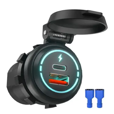 Auto punjač za telefon 12V/24V QC3.0 sa zaštitnim poklopcem Crna