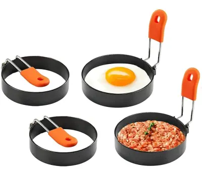 Set od 4 obruča za jaja i kalupa za omlet - nehrđajući čelik / silikon