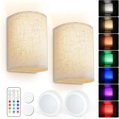 Zidne svjetiljke zidne lampe, 3 boje, prigušive s daljinskim upravljačem, set od 2 komada null