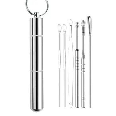 Set alata za uklanjanje ušnog voska s kutijom od aluminija, 6 komada Srebrna