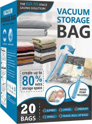 Set vakuumskih vreća za odjeću i posteljinu, 20 kom s ručnom pumpom, protiv prašine i vlage | STORAGEBAG