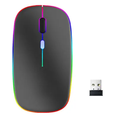 Bežični Bluetooth miš s USB punjenjem i šarenim pozadinskim osvjetljenjem Srebrno-siva