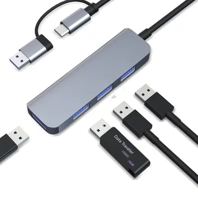 Dual Type-C USB A Hub s 1 USB3.0 priključkom i 3 USB2.0 priključka Srebrno siva