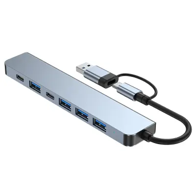 Priključna stanica za računalo 2 u 1 USB C čvorište 7 priključaka 3.0 čvorište za Windows Mac OS Siva