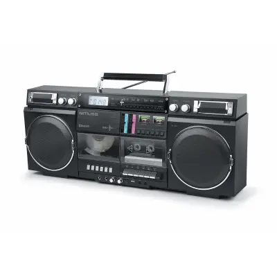 Muse, 80W premium retro prijenosni Bluetooth 5.0 zvučnik s kasetnim playerom, crni