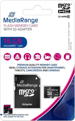 Mediarange 16GB microSDHC memorijska kartica s MR958 adapterom