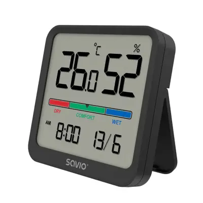 Digitalni mjerač temperature i vlažnosti s LCD zaslonom i magnetskom montažom, crni