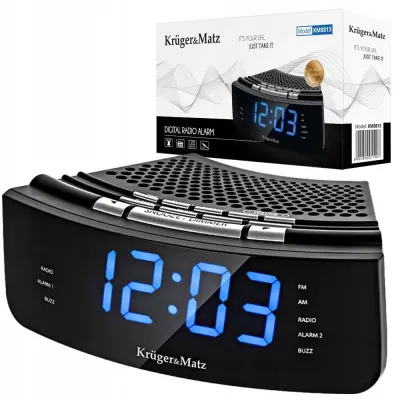 Moderna LCD elektronička FM radio budilica AUX crna