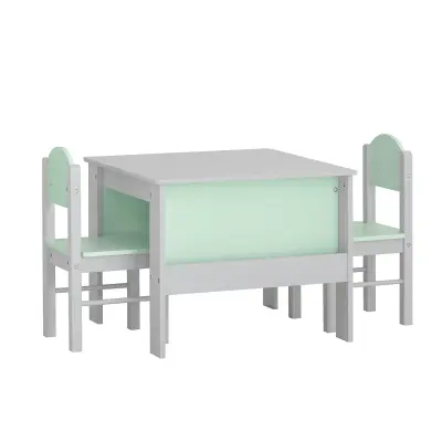 Children's Table Set With 2 Desk Chairs With Grey-Green Shelves