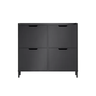 Slim entrance shoe rack with 4 doors and 4 space-saving compartments in black