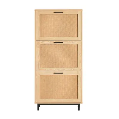 Entrance shoe rack with 3 doors and 6 shelves Natural