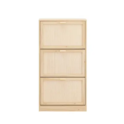 Slim entrance shoe rack with 3 doors and 6 shelves Natural