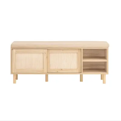 Entrance Shoe Rack Bench with 2 Natural Sliding Doors
