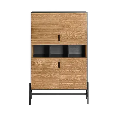 Multifunctional sideboard with 4 black wooden doors