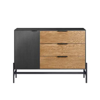 Multifunctional sideboard with 1 door and 3 drawers in black wood
