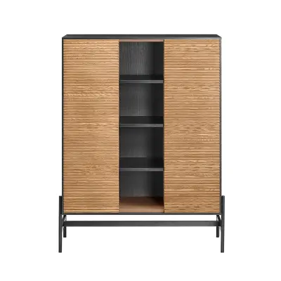 Multifunctional sideboard with 2 doors and 2 shelves in black wood