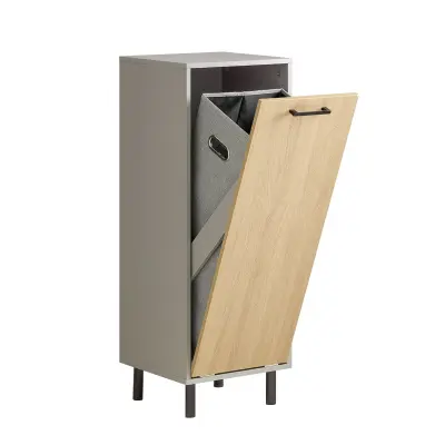 Bathroom Cabinet Folding Laundry Holder Gray and natural cabinet