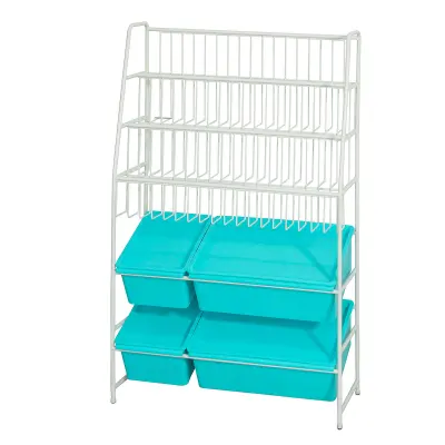 White toy shelf Children's bookcase 4 boxes in blue