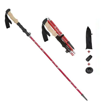 Ultralaki planinarski štap za trekking, 5 sekcija Crvena